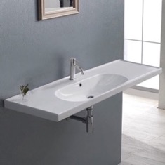 Wall Mount Sink - ADA, 48 inch, Rectangular, Modern, With Counter Space, Ceramic
